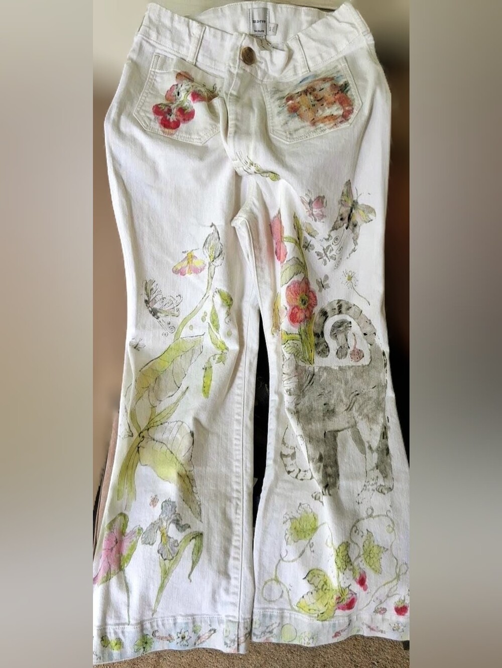 Maeve White Floral & Butterfly Wide-Leg Jeans